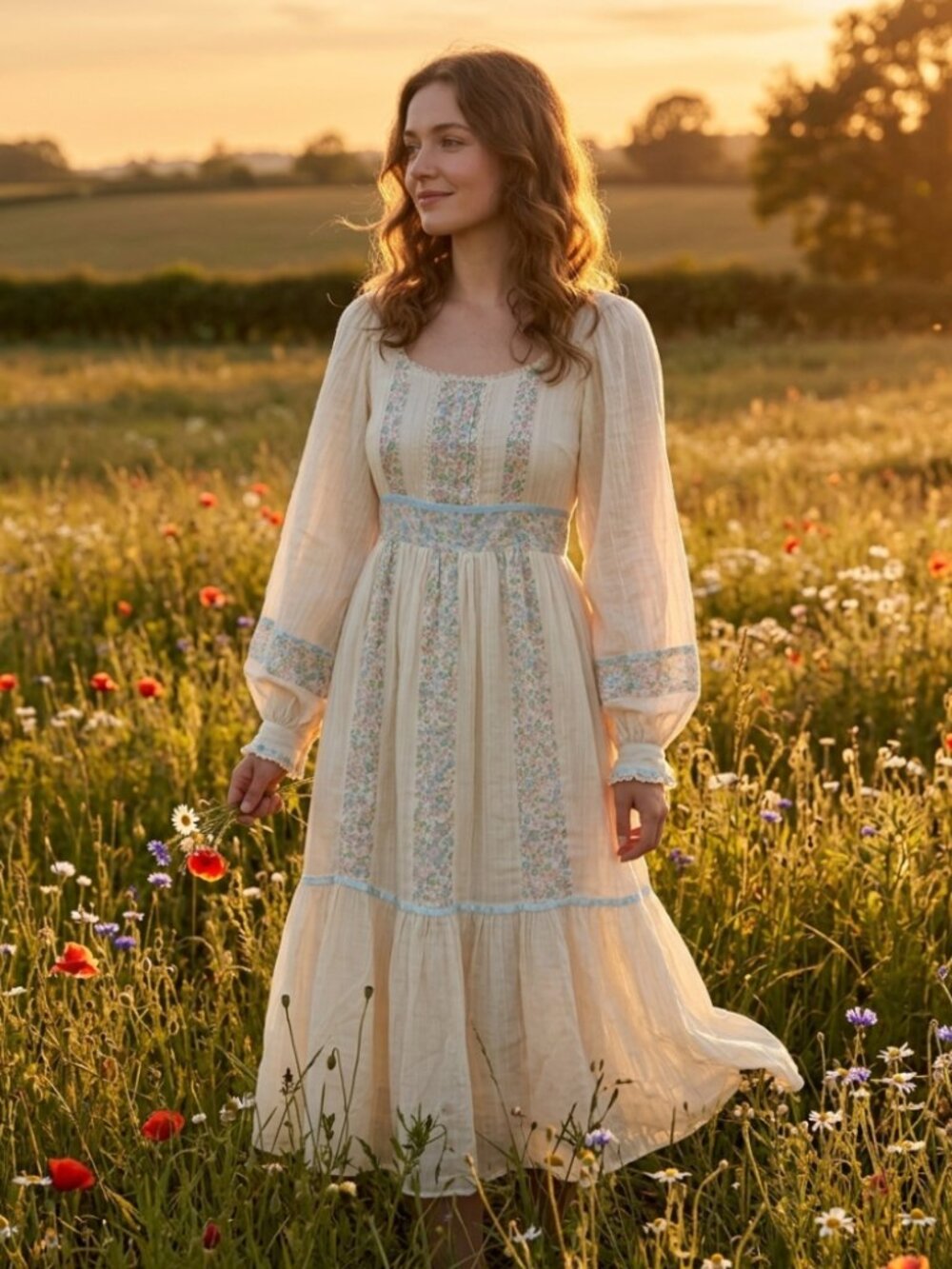 Vintage 70s Gunne Sax by Jessica Prairie Maxi Dress Size 7 Cottagecore Boho